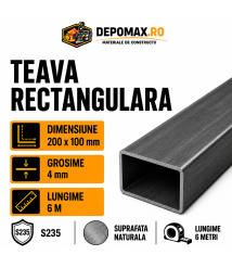 Teava rectangulara 200 x 100 x 4 mm, 6 metri